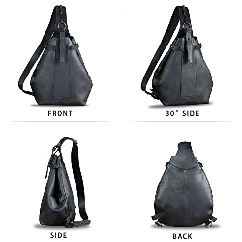 Genuine Leather Sling Bags Hiking Sling Backpacks Vintage Handmade Crossbody Chest Daypack Anti-Theft Shoulder Bag Satchel (Darkgrey) #TOP3