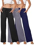JULGIRL 3-Pack Women's Wide Leg Yoga Pants Comfy Lounge Pajama Sweatpants Casual Palazzo Bottoms with Pockets
