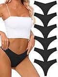 tichers Seamless Thongs for Women No Show Thong V-waisted Stretch Breathable Sexy Panties Underwear 6 Pack