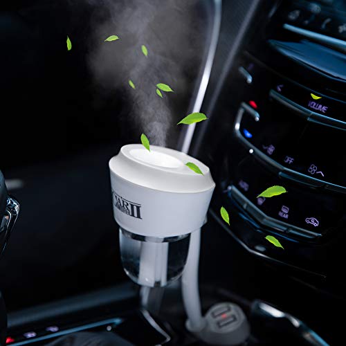 Car Humidifier Essential Oil Diffuser with Dual USB Charger Adapter, Portable Auto Shut-Off