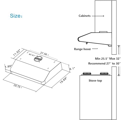Gelincare 707A 30 Inch Range Hood Under Cabinet Ducted -Dual High Performance Motors thumb #5