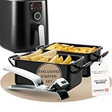 3-teiliges Airfryer Starter Set - 2 Stück Emaille Back- & Servierform für Heißluftfritteuse, Backofen, Induktion & Grill, frei von Silikon - 1 Stück hitzebeständige Edelstahl-Ofenzange