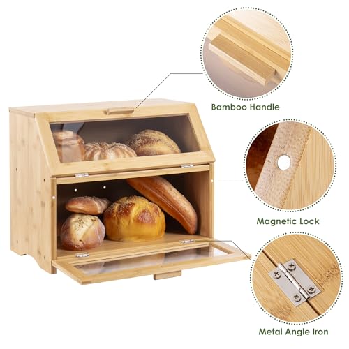 Woodluv Dual Layer Bread Bin - Spacious Wooden Kitchen Storage for Breads, Pastries & Snacks, Eco-Friendly Design - Image 2