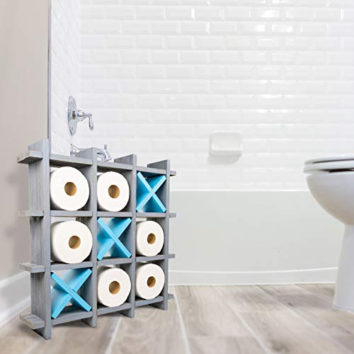 Excello Global Products Gray Wooden Toilet Paper Holder: Tic Tac Toe Design For Wall Mounted Or Freestanding Bathroom Tissue Roll Storage Organizer #TOP6