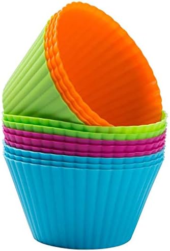 JSPM Traders Cupcake Liners, Reusable Silicone Baking Cups Nonstick Muffin Molds for Cake Balls, Muffins, Cupcakes and Candies, Assorted Bright Colors, 12 Pieces