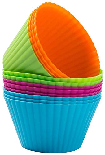 JSPM Traders Cupcake Liners, Reusable Silicone Baking Cups Nonstick Muffin Molds for Cake Balls, Muffins, Cupcakes and Candies, Assorted Bright Colors, 12 Pieces