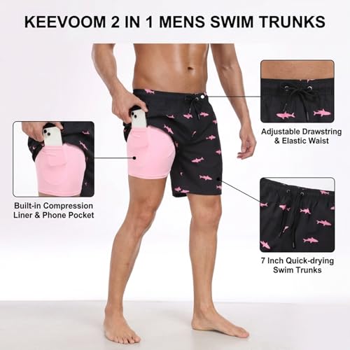 Image of Keevoom Mens Swim Trunks Compression Liner Swimming Shorts Swimwear Quick Dry Swimsuit Bathing Suits Board Shorts