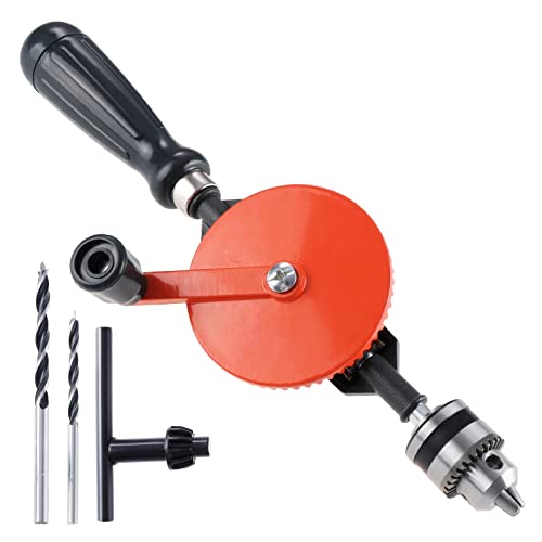 WiMas Hand Drill Manual Crank Drill 1/4 inch (0.6mm-6mm) Double Pinion Handdrill Precision Chucks Hand Drill with 2PCS Drill bits for Plastic Acrylic Wood Circuit Board Punching