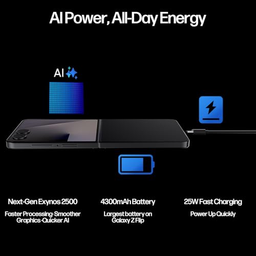 Image of Samsung Galaxy Z Flip7 Cell Phones, Unlocked Android 256GB, AI Foldable Smartphone with FlexCam, 6.9 inch AMOLED, Triple Camera, International Model 2025, Jet Black, Bundle Wireless Charger & Clear Case