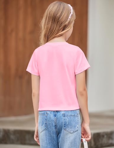 Image of Arshiner Girls Short Sleeve Shirts Tie Knot Front Tops T Shirts for Kids Crewneck Cute Casual Tie Dye Tee Blouse