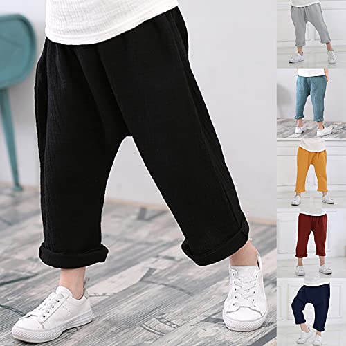 Boys Girls Cotton Linen Harem Pants Kids Unisex Loose Rolled Long Pants Fall Winter Solid Trousers Sweat Pants4