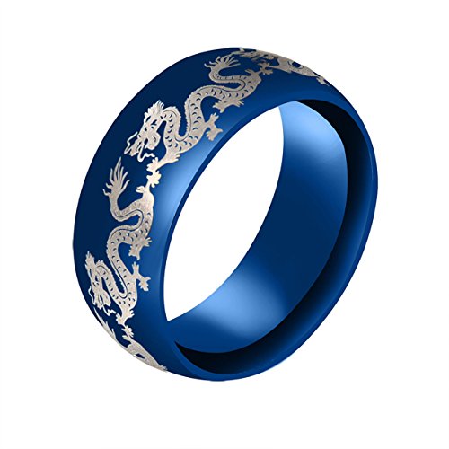 ERLUER Men's Celtic Dragon Rings 8mm Blue Stainless Steel Ring Wedding Band Jewelry for Women (11)