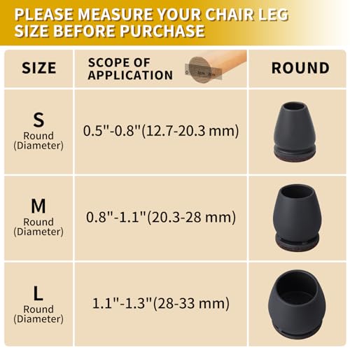24 PCS Small Silicone Chair Leg Floor Protectors for Hardwood Floors, Felt Furniture Pads, Chair Leg Caps Covers, Bar Stool Floor Protectors for Chair Sliders, No Scratches (Fit 0.5\"-0.8\", Black) - Thumbnail 3