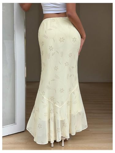 MakeMeChic Women's Summer Mesh Floral Skirt Low Waist Ruffle Fishtail Maxi Skirts3