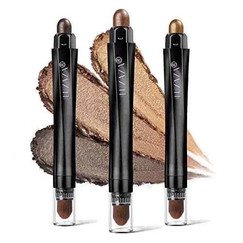 Luxaza 3Pcs Metallic Brown Eyeshadow Stick Set, Metallic And Shimmer Creamy Eyeshadow Pencil, Smooth High Pigmented Eye Brightener Stick Smoky Eye Makeup… #TOP25