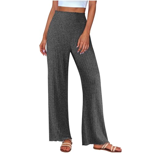 Pantalones Ancho Mujer Cintura Alta Elasticos Pantalon Chándal Rectos de Punto Holgados Color Sólido Pantalón Jogger Original Fiesta Elegante Trousers Ligeros Cómodo Pijama Pants Ropa Casa