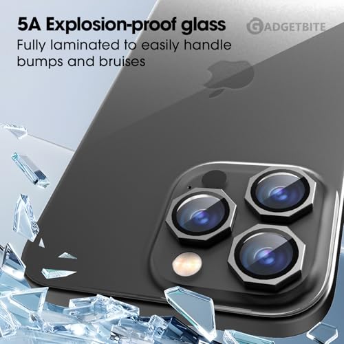 Image of GadgetBite Snaptra Octagon Lens Protector Compatible With iPhone 16 Pro & iPhone 16 Pro Max - 9H Tempered Glass Camera Cover with Metal Ring, Scratch-Resistant,Camera Lens - Black Titanium