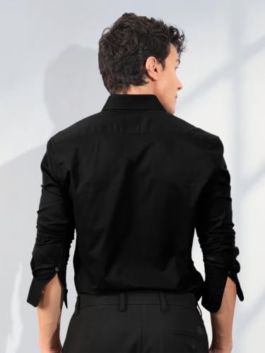 Image of Pinkmint Shirt for Men Cotton Soild Shirt & Spread Collar Long Sleeve Shirt Formal, Travelling