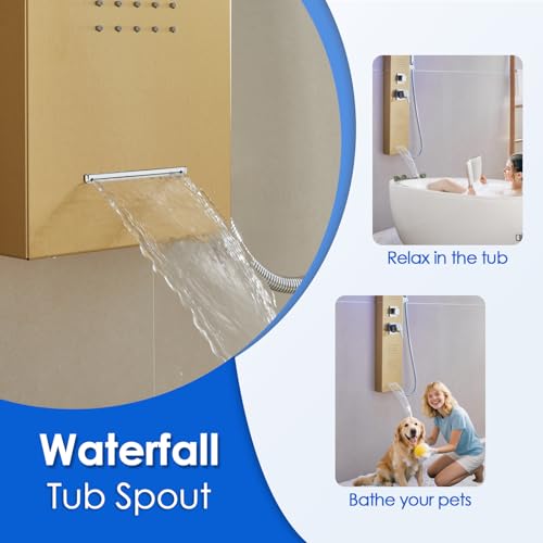 Image of ROVOGO Gold Shower Panel Tower System W /Led Lights & 5 Shower Modes, 46.5 inch