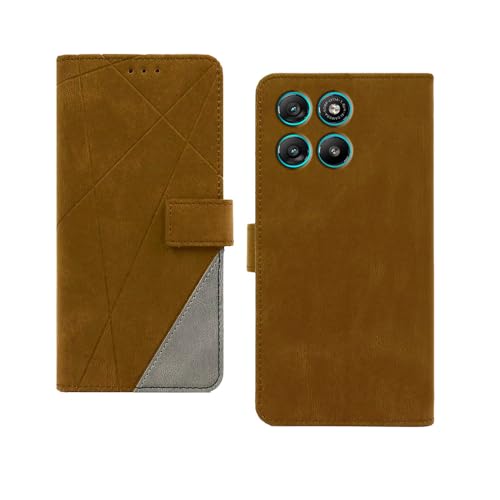 Image of amazon basics Motorola G67 Power 5G Flip Cover | Card Pockets Wallet & Stand | Flip Cover for Motorola G67 Power 5G (Brown with Grey)