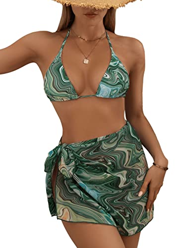 GORGLITTER Neckholder Bikini Set Damen Bikini Mit Rock 3 Teilig Triangel...