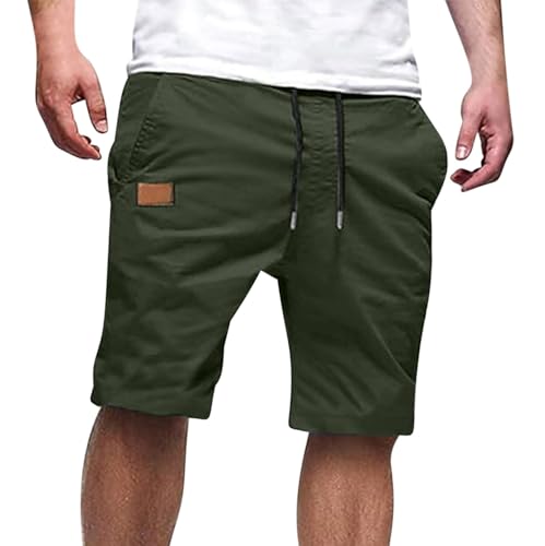 Image of Mens Casual Shorts Cotton Drawstring Summer Beach Stretch Hiking Golf Short Solid Color Joggers Shorts Pockets