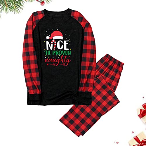 Povanjer Conjuntos de pijamas familiares de Navidad, Conjuntos de pijamas familiares, Ropa de relajación navideña a cuadros rojos y negros