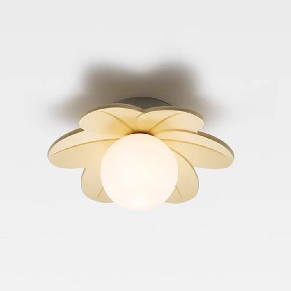 NHPJFDC White Flower Flush Mount Ceiling Light Modern Petal Fixture with Milk Glass Globe Close to Ceiling Lamp for Bedroom Nursery Hallway Kids Room E26 Base(White)