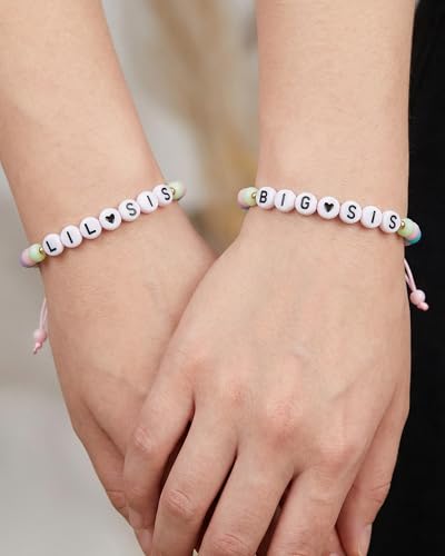 Image of 2 /3Pcs Big Middle Little Sis Heart Adjustable Braided Bracelet Set | Matching handmade sister friendship bracelets, sweet jewelry gifts for sisters, BFF friends, women and teengirls