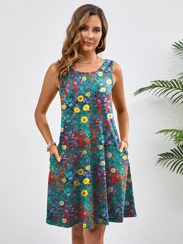 Image of KORSIS Summer Dress for Women Casual T Shirt Tank Dresses Sleeveless Swing Flowy Ladies Beach Vacation Sundress with Pocket