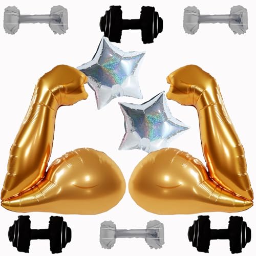 Fitness Party Decorations Balloons Set - Bicep & Dumbbell Shaped Balloons for Gym Lovers, Workout...