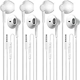 Wired Earbuds Pack of 4, in-Ear Wired Earphones with Microphone Volume Control, Powerful Heavy Bass, High Definition, Headphones Compatible with Android, iPhone, iPod, iPad, MP3 and Most 3.5mm Jack