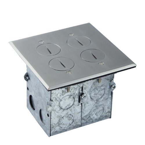 ENERLITES Screw Cap Cover Floor Box kit, 5” x 5” 2-Gang, 20A Tamper-Weather Resistant Receptacle Outlet, Keystone Ports, Watertight, Corrosive Resistant, UL Listed, 975510-SS-D, Stainless Steel