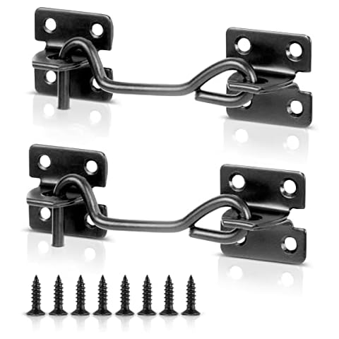 Hook and Eye Latch Cabin Hook 100mm Door Latch Cabinet Latches Used as Shed Lock, Barn Door, Window and Door Stper Black Door Hook Easy to Install 4 Inch (100mm) Pack of 2 Cover