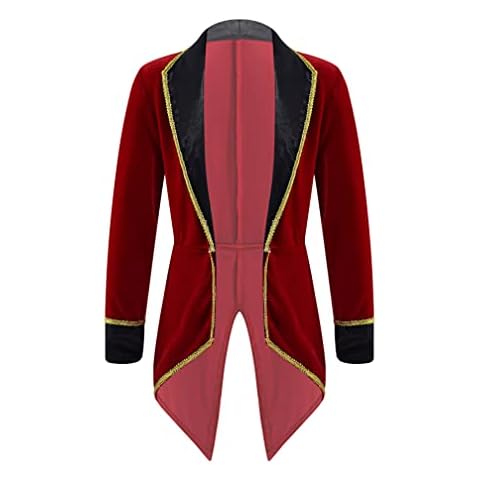 ranrann Kids Boys/Girls Circus Ringmaster Costume Halloween Showman Cosplay Tailcoat Jacket Fancy Dress Up Burgundy 15-16 Years Cover