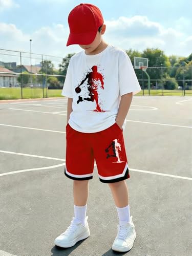 Image of Summer Clothes for Boys 2 Pcs, Letter Print Tops and Shorts Sports Casual Outfit Set for Kids