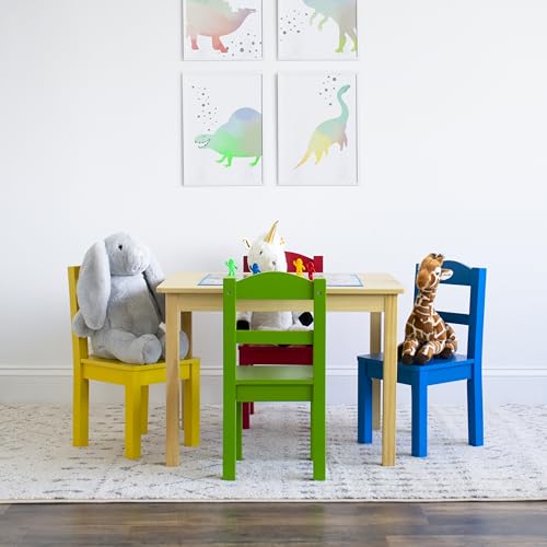 image for Humble Crew Kids Wooden Table and 4 Chairs Set, Natural/Primary - Kids