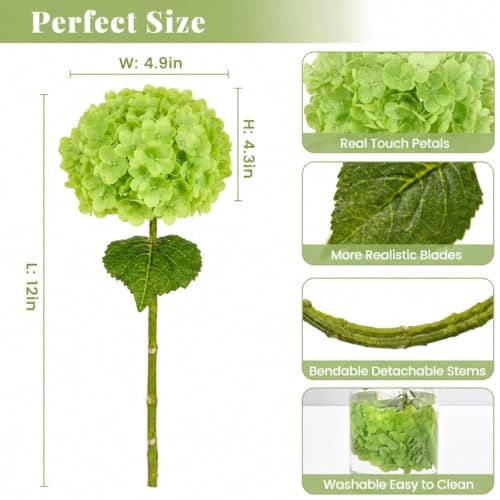 Image of CURATED CART Hydrangea Artificial Flowers with Stem, for Home Decor, Party, Living, Office Table, Realistic Look, Fake Flowers, 12 Inch (Green, 2)