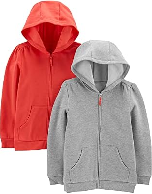 Carter's Little Girls' 2-Pack Fleece Full-Zip Hoodies – Soft Pink & Grey, Size 8