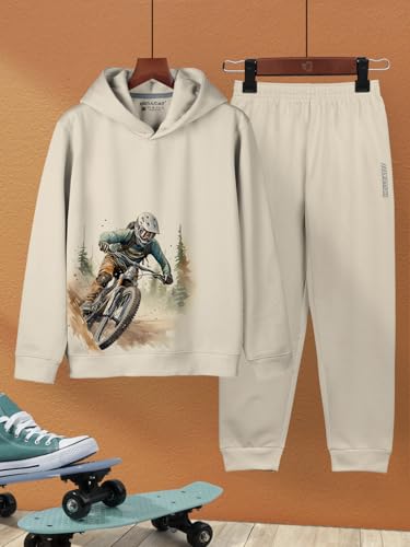 Image of HELLCAT Printed Cotton Blend Hoodie T-shirt and Jogger Trackpant Clothing Set for Boys.