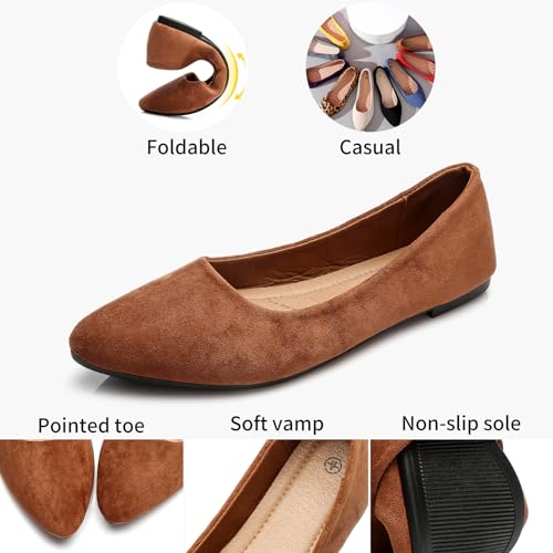Image of HEAWISH Women's Suede Dressy Pointed Toe Ballet Flats for Work