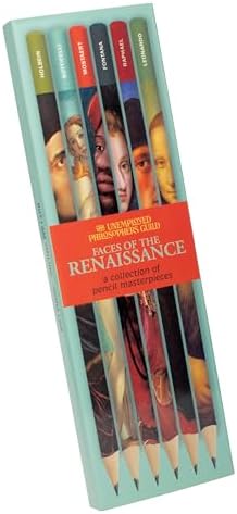 The Unemployed Philosophers Guild Faces of the Renaissance Pencil Set - Box Wooden Paint-Dipped Unsharpened #2 Lead Pencils, Set of 6 Unique Designs image 5