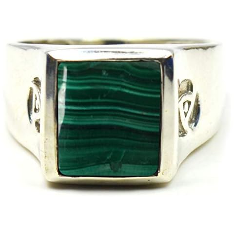 CaratYogi Natural Malachite Mens ANN Bold 925 Sterling Silver Gemstone Anillo de Compromiso de la Boda del Anillo del Anillo del Anillo: Q Cover