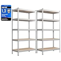 SONGMICS Schnelle Montage, Schwerlastregal 2er Set, Standregal, Lagerregal, Küchenregal, Regal, 5 Ablagen, 45 x 90 x 180 cm, bis 875 kg belastbar, für Keller, Küche, Arbeitszimmer, silbern GLR450E02 – Ansicht 1