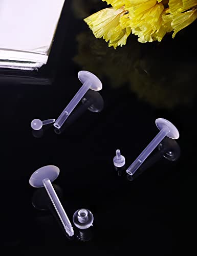 Lcolyoli 63Pcs 16G Mix Length Clear Push Top Piercing Retainers Flat & Ball Top Bioflex Lip Rings Labret Medusa Retainer For Women Men 6-10Mm Bar Length #TOP5