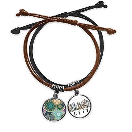 Bracelet corde main chaîne en tissu coloré et cuir imprimé circulaire style Sidi