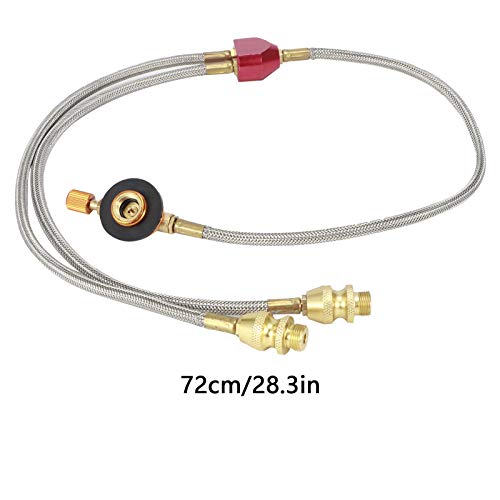 Gas Adapter Kartusche, G1/8 DN6 Flacher Gastankadapter, Propan Nachfülladapter mit Gasschlauch für Aussen Campingkocher Gasgrill Zubehör