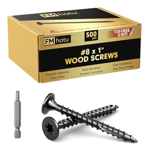 Image of #8 x 1 inch Deck Screws, 500Pcs Star Drive Wood Screws, Rust Resistant Timber Screws for Timber /Log /Landscaping Wood, T20 Star Bit Included, Black