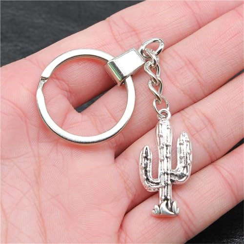Porte-clés hommes au pendentif cactus argenté pour sublimer vos clés de voiture