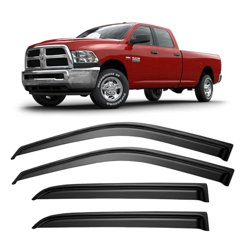 Window Visors Rain Guards for 2009-2018 Ram 1500 Crew/Mega Cab, 2010-2025 Ram 2500 & 3500 CrewCab Window Vent Wind Deflectors Visors Shades by YQAUTEC - Used condition - US$32.52